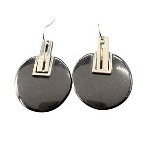 Round Black & Silver Drop Earrings Classic modern